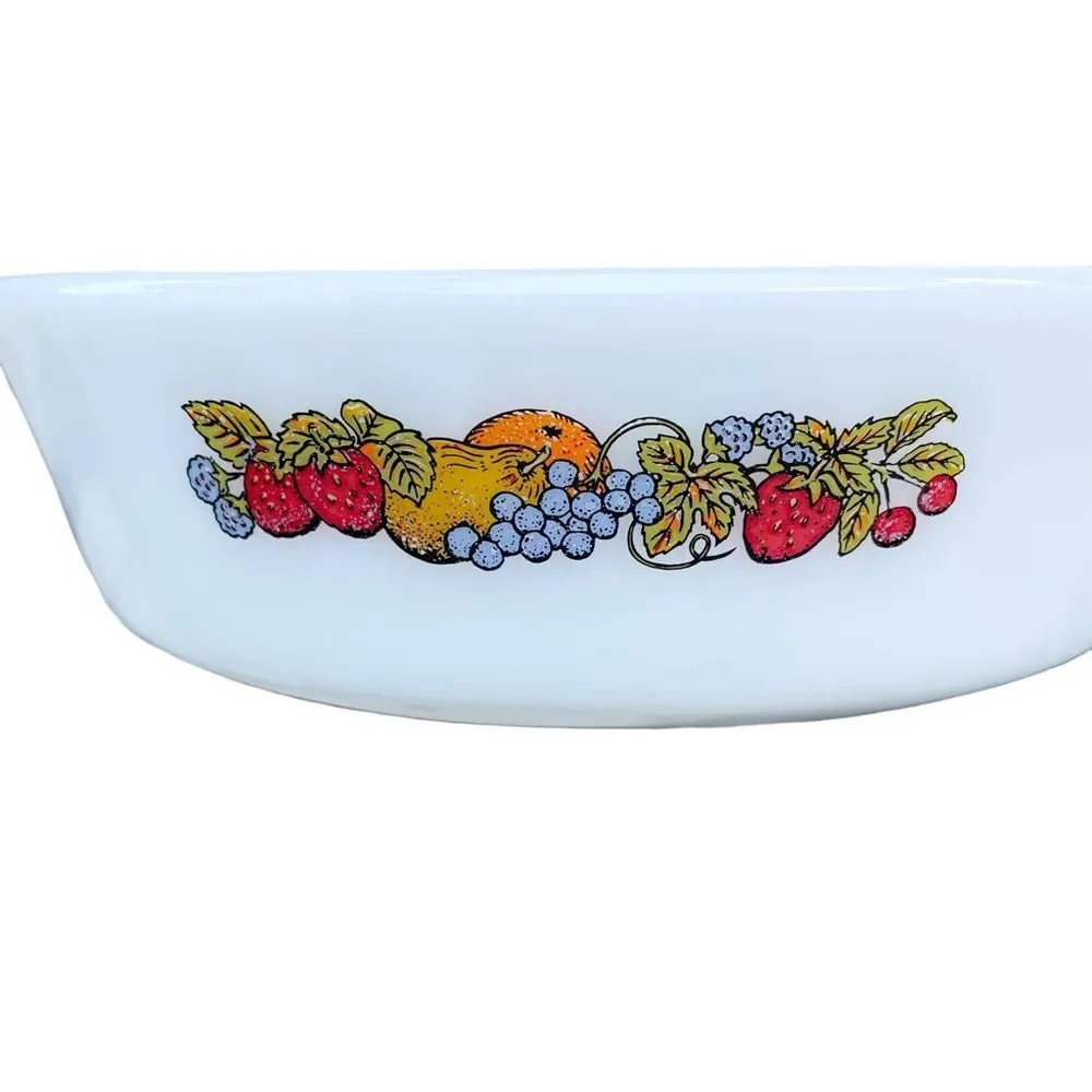 Vintage Anchor Hocking Fire King 438 Round Bowl Nature Fruit Harvest 1 qt Dish
